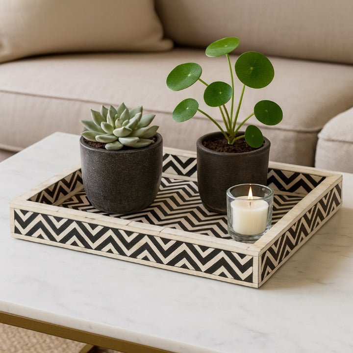 Max Bone Inlay Chevron Pattern Tray