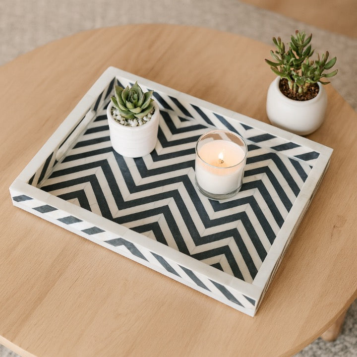 Arissa Bone Inlay Chevron Pattern Tray