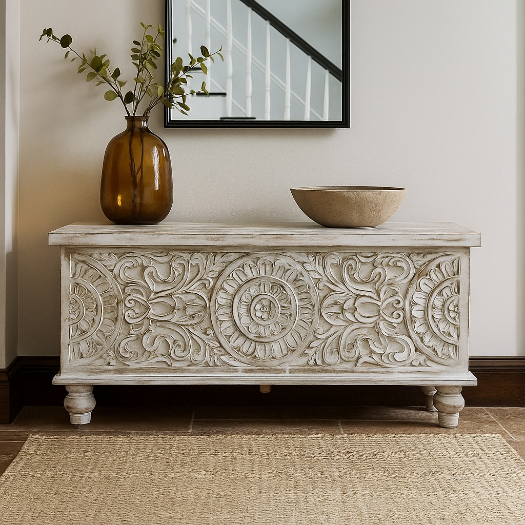 Pike Carved Wooden Storage Trunk