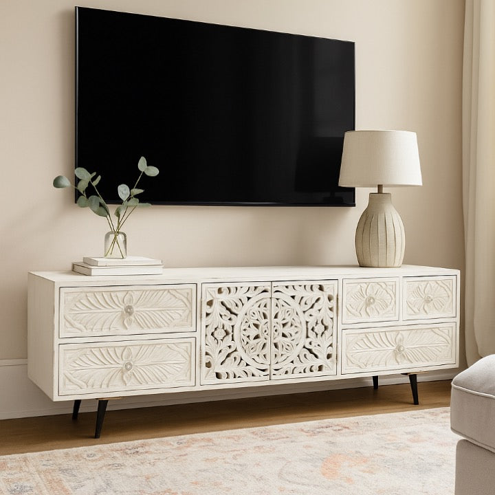 Emma Hand Carved wooden TV Cabinet