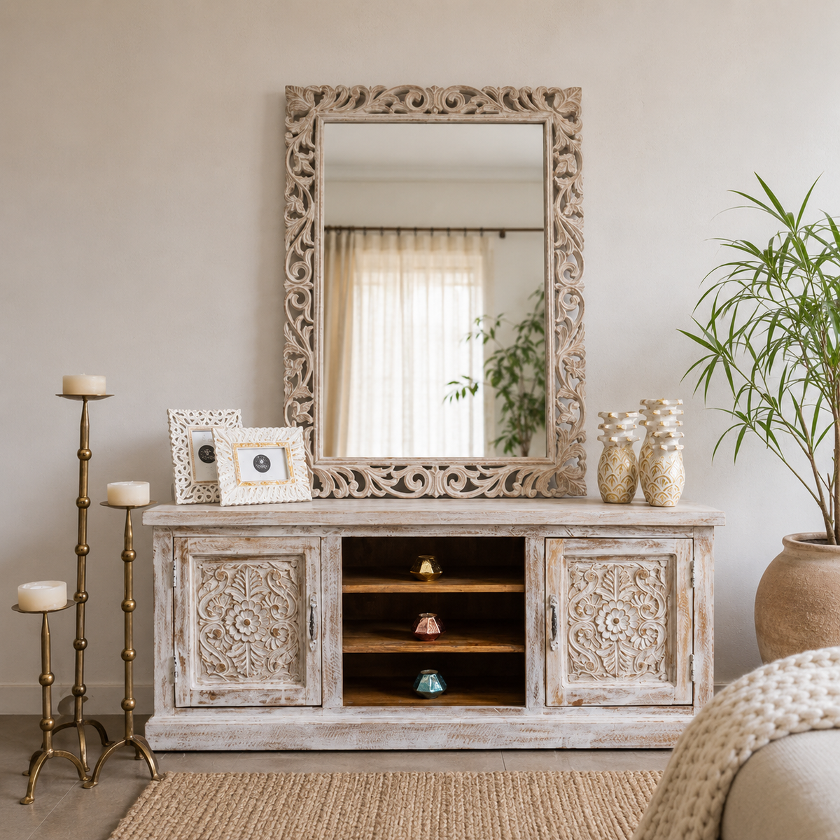 Wittrock Hand Carved Wooden TV Cabinet