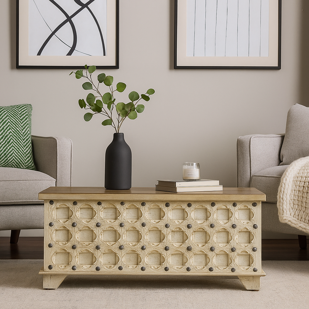 Bella Wooden Carved Storage Trunk