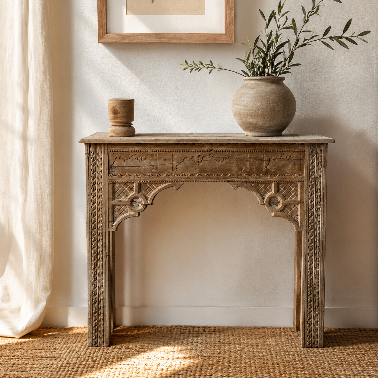 Mridul Hand Carved Wooden Console Table