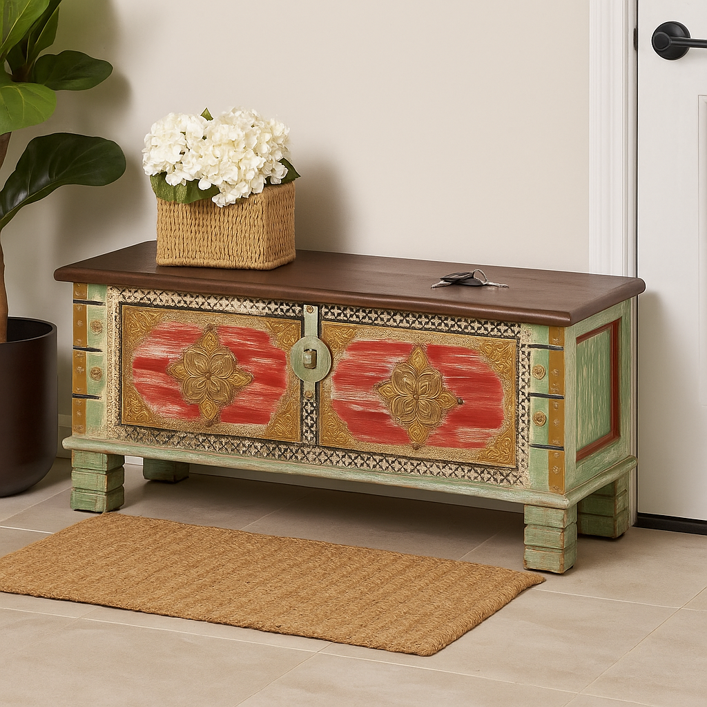 Kate  Vintage Style Brass Fitted Wooden Trunk