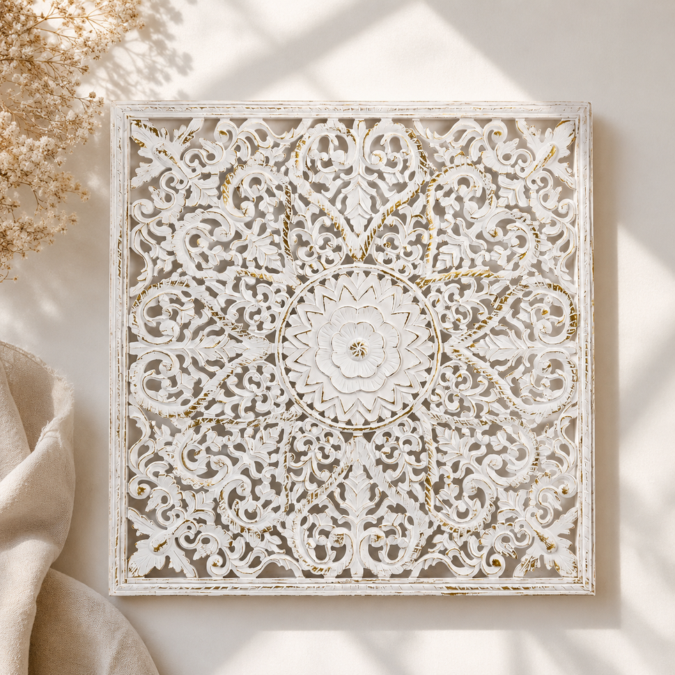 Fink Carved Wall Panel White Gold