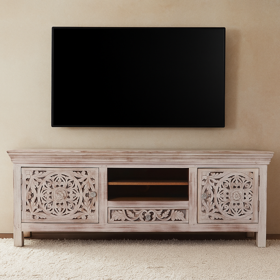 Megan Hand Carved Wooden TV Cabinet