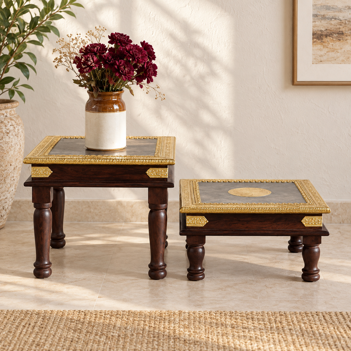 Sandhya Brass Fitted Wooden Chowki Set/2