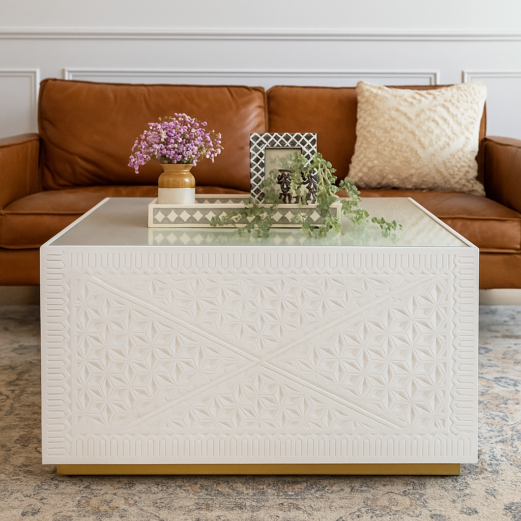 Laura Carved Wooden Coffee Table