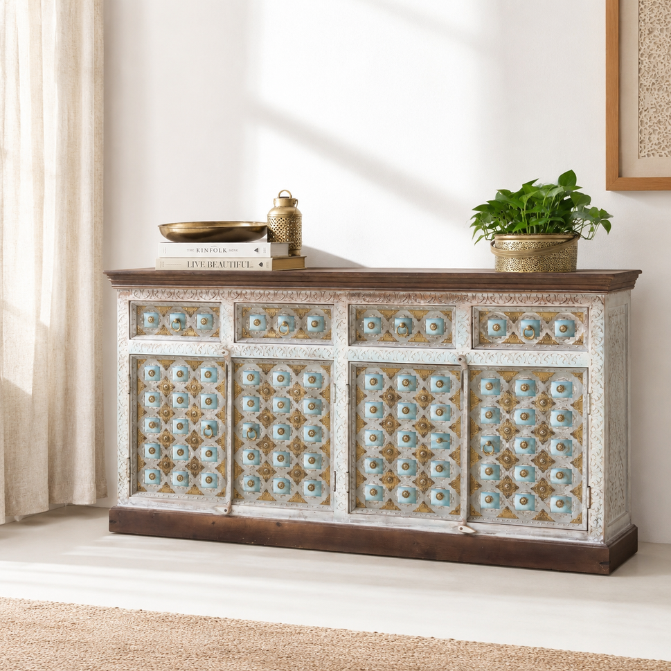 Wiki Hand Carved Wooden Sideboard