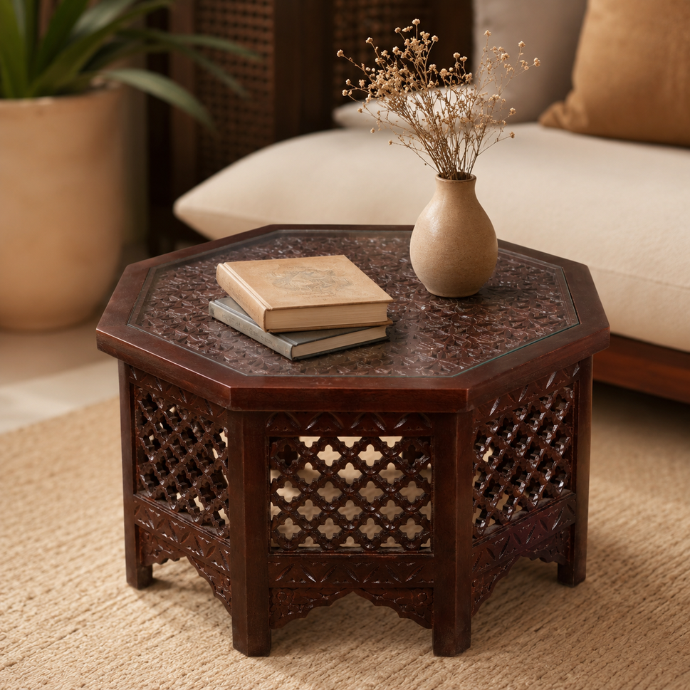 Jesse Carved Wooden Coffee Table