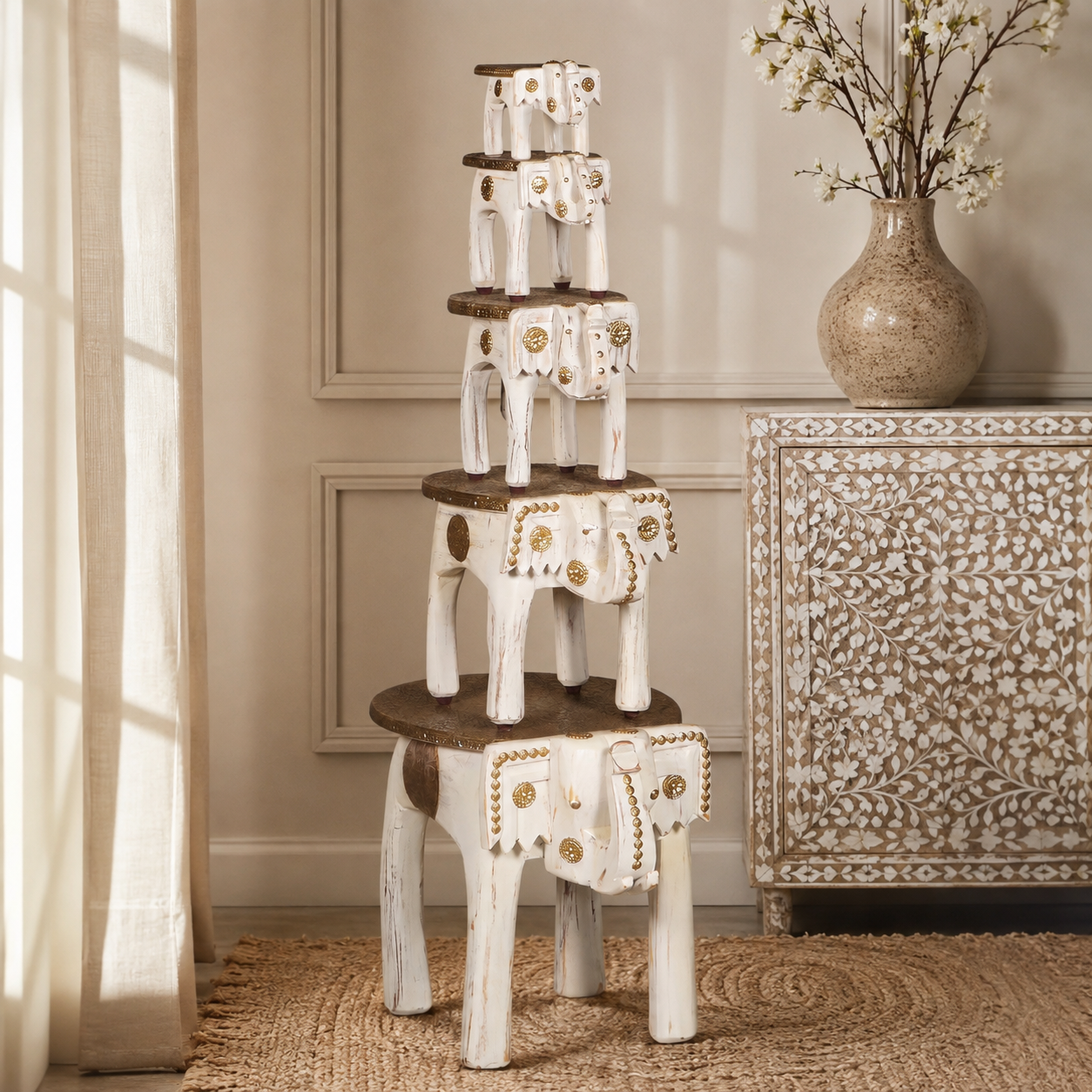 Renuka Wooden  Elephant Stool