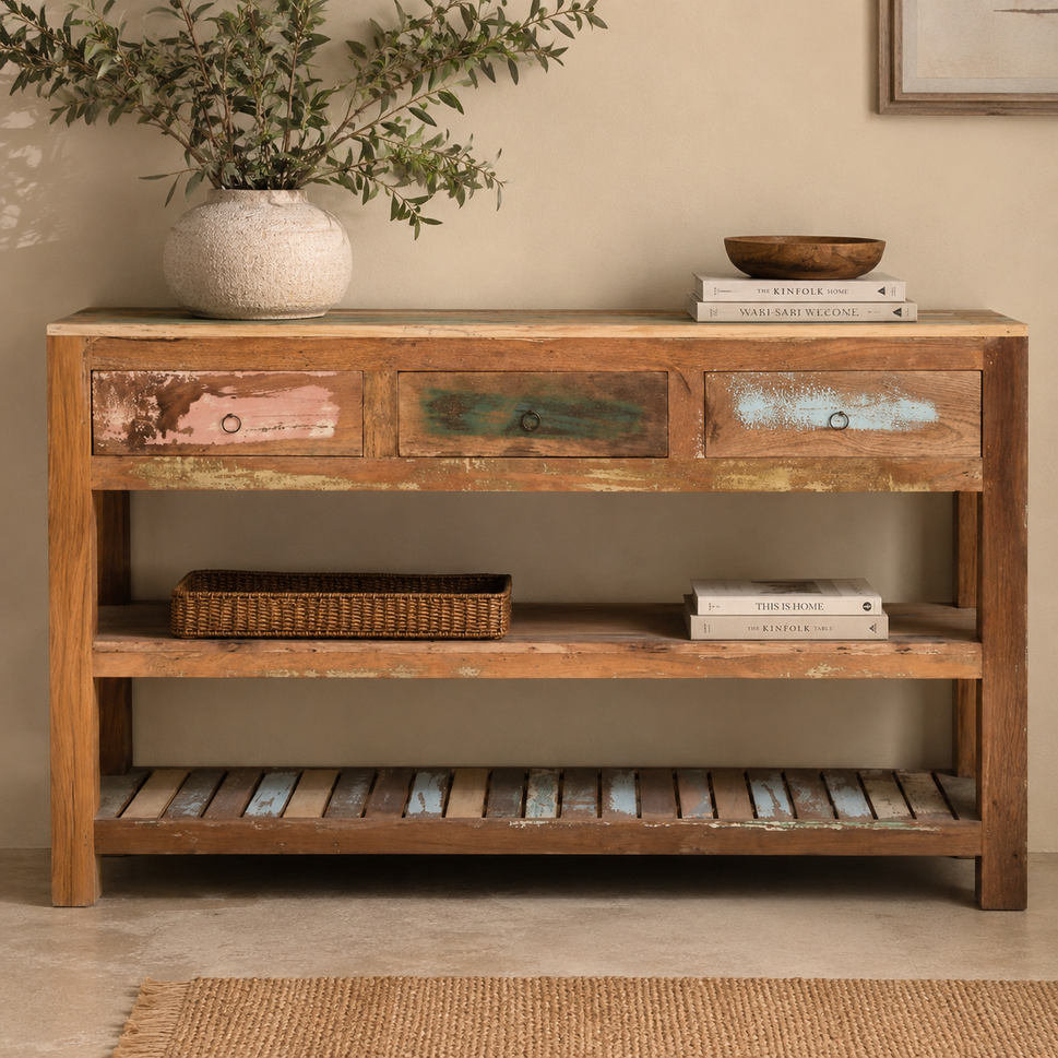 Meta Hand Carved Wooden Console Table