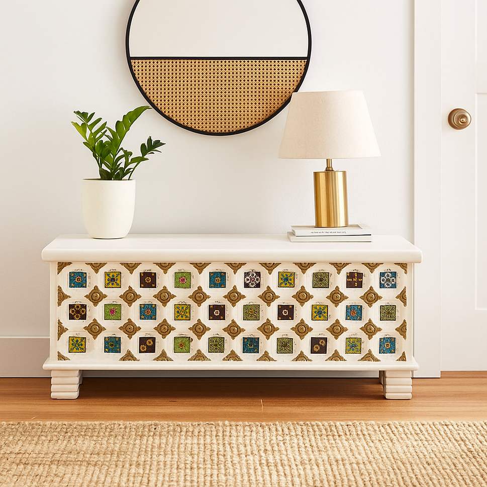 Willy Carved Tile Storage Trunk